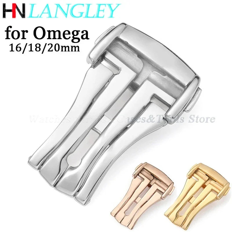 Folding Buckle for Omega Leather & Rubber Straps – 16/18/20mm, Stainless Steel