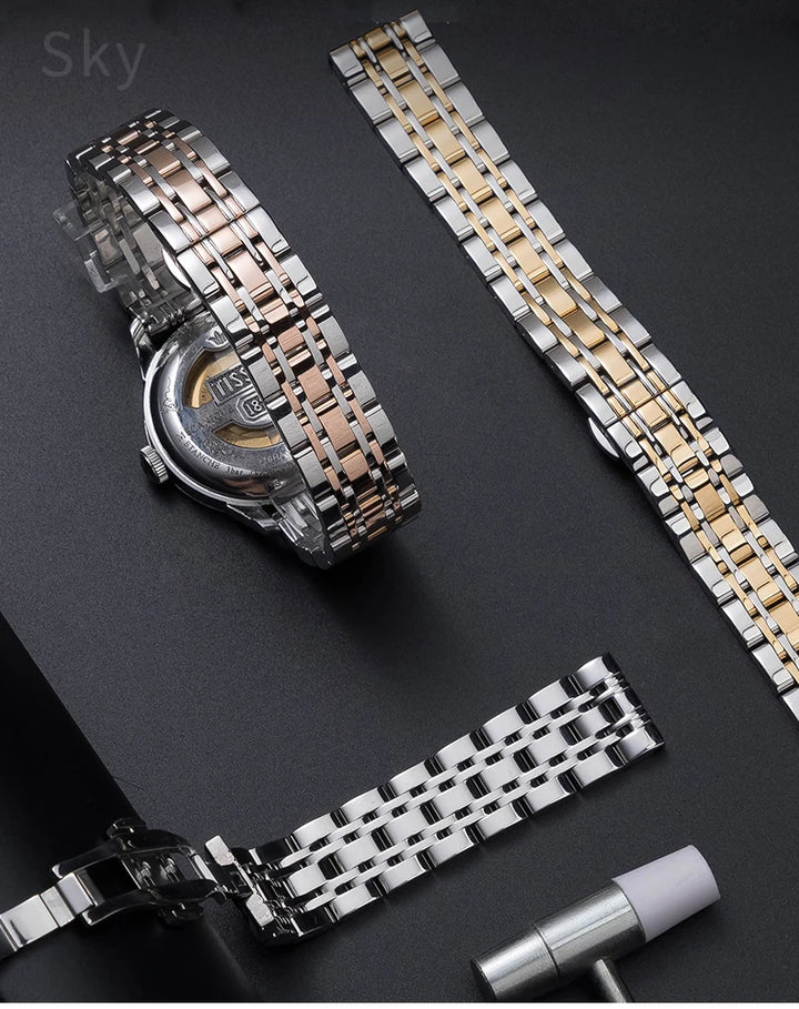 Stainless Steel Watch Strap for Tissot – 14–20mm, Silver & Rose Gold