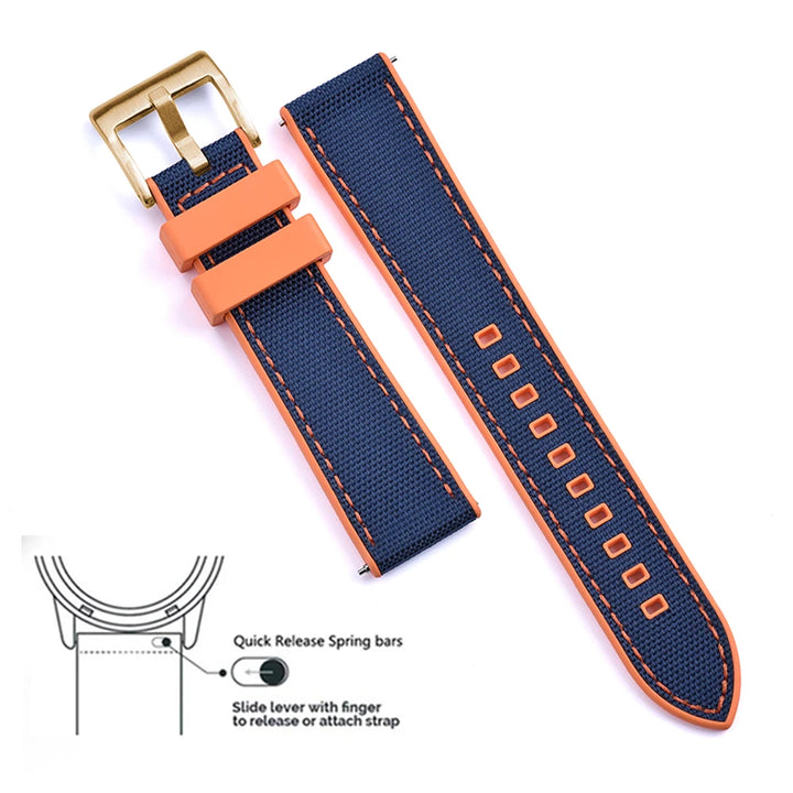 New Design Hybrid FKM Watch Strap 20mm 22mm Fluoro Rubber Canvas Nylon Watchbands Quick Release For Each Brand Diving Watches
