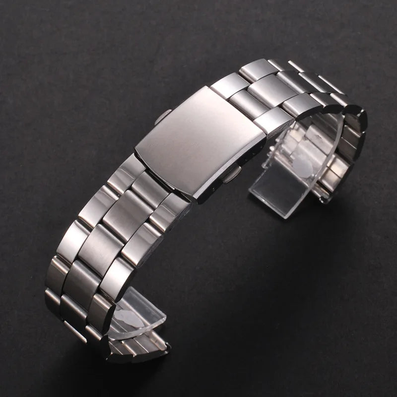 Universal Stainless Steel Watch Strap with Folding Buckle (18–22mm)