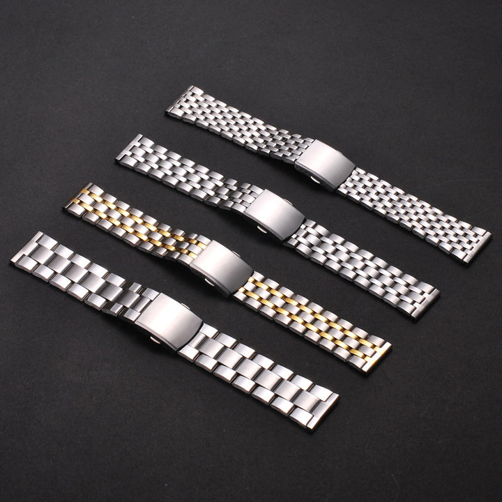 Universal Stainless Steel Watch Strap with Folding Buckle (18–22mm)