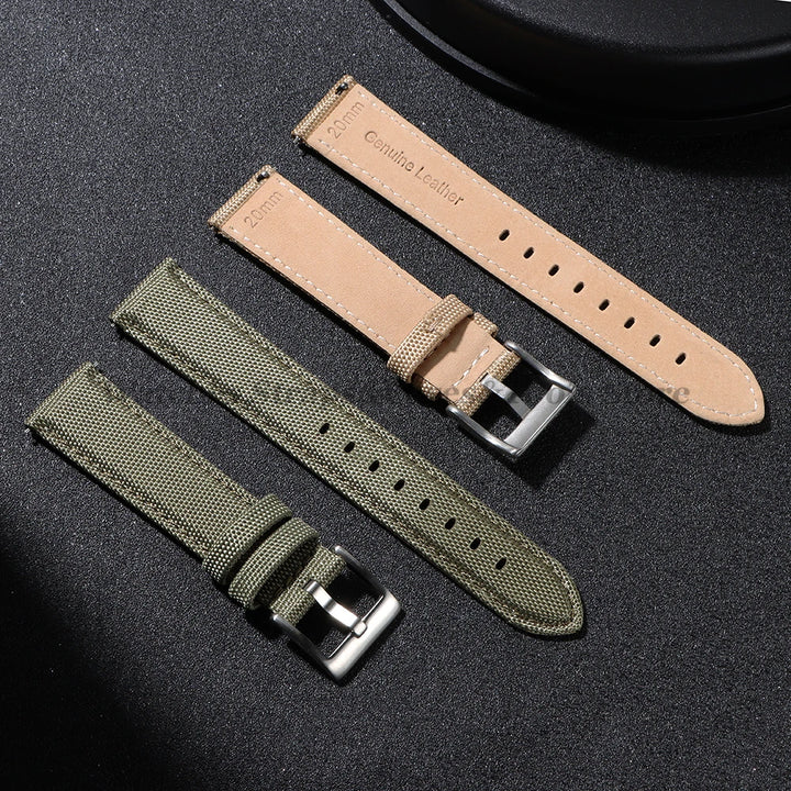 Nylon & Leather Hybrid Watch Strap (20/22mm, Quick Release)