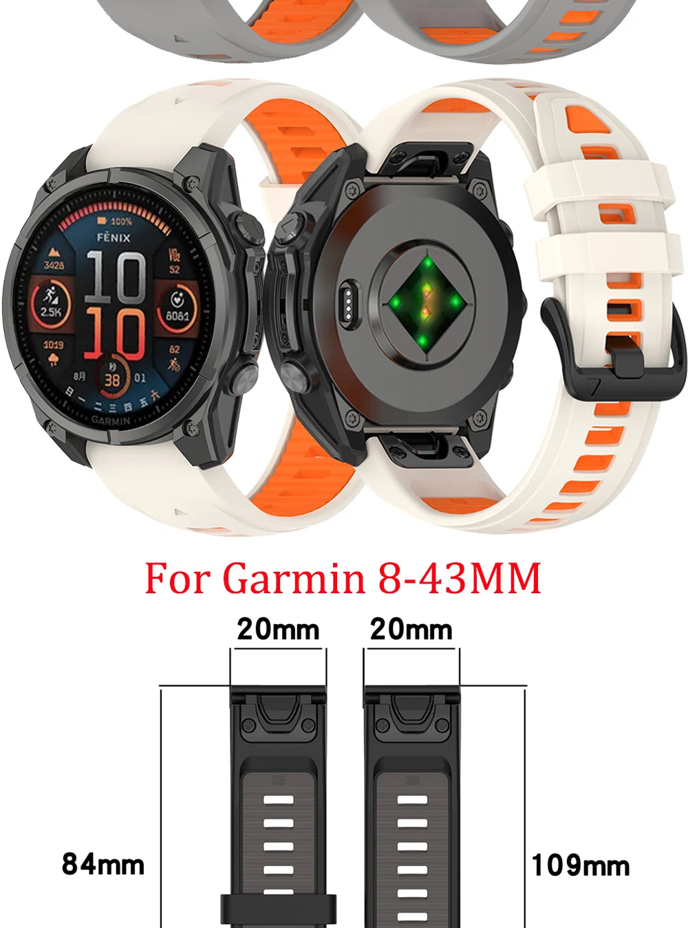 Title: Quick Release Silicone Watch Strap 20/22/26mm for Garmin Fenix 6–8 Series