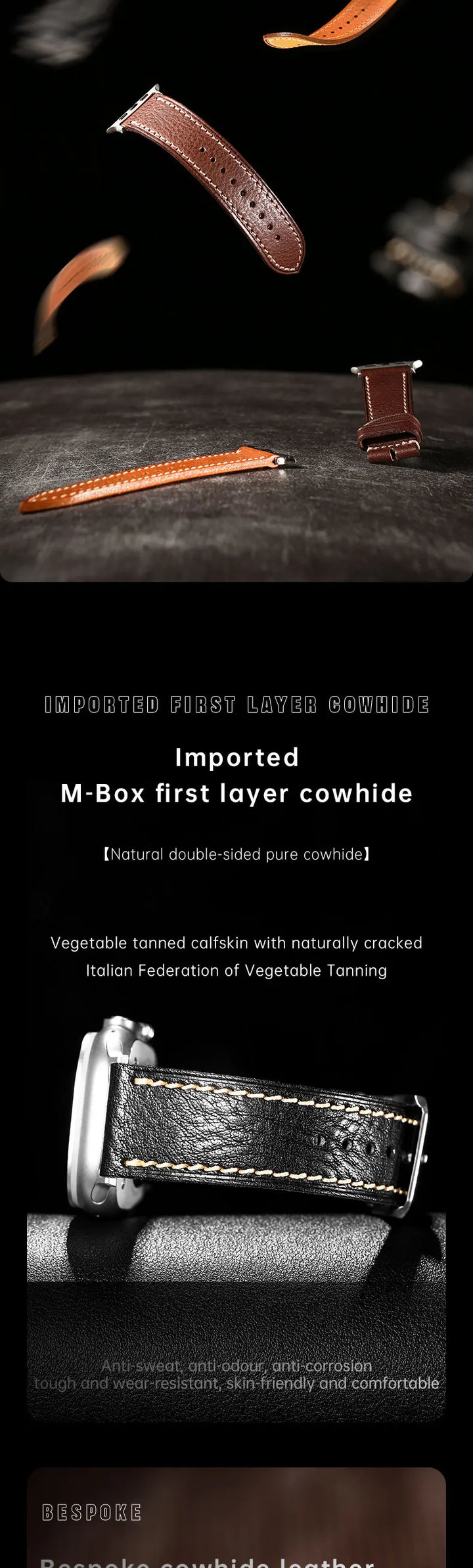 2023New Apple Watch Strap Ultra 2 49mm Series 9 8 7 6 SE 45mm 44mm 41mm 40mm Vegetable Calf Leather Bands For Apple Watch