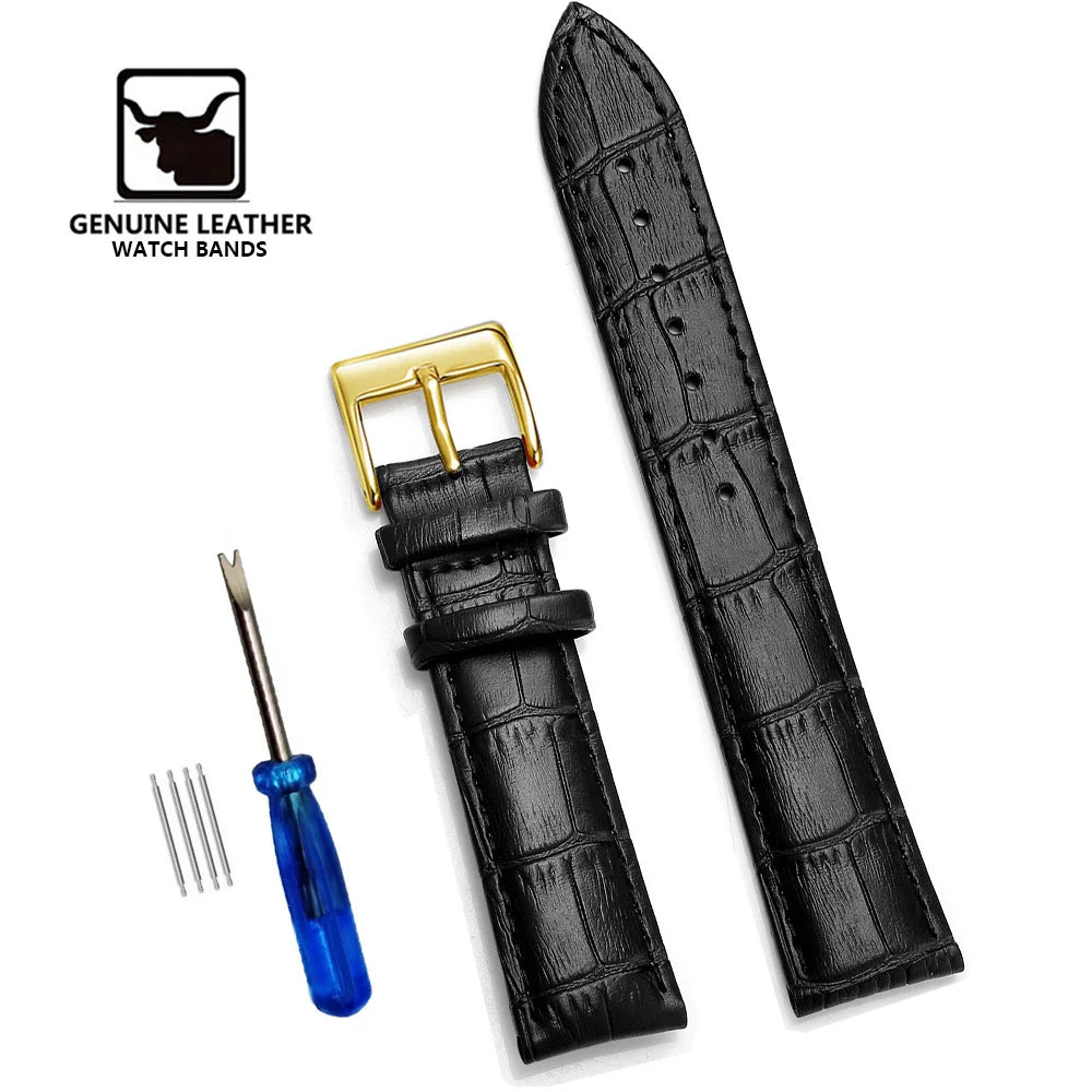 Cowhide Genuine Leather Watch Strap – 12–24mm with Tool