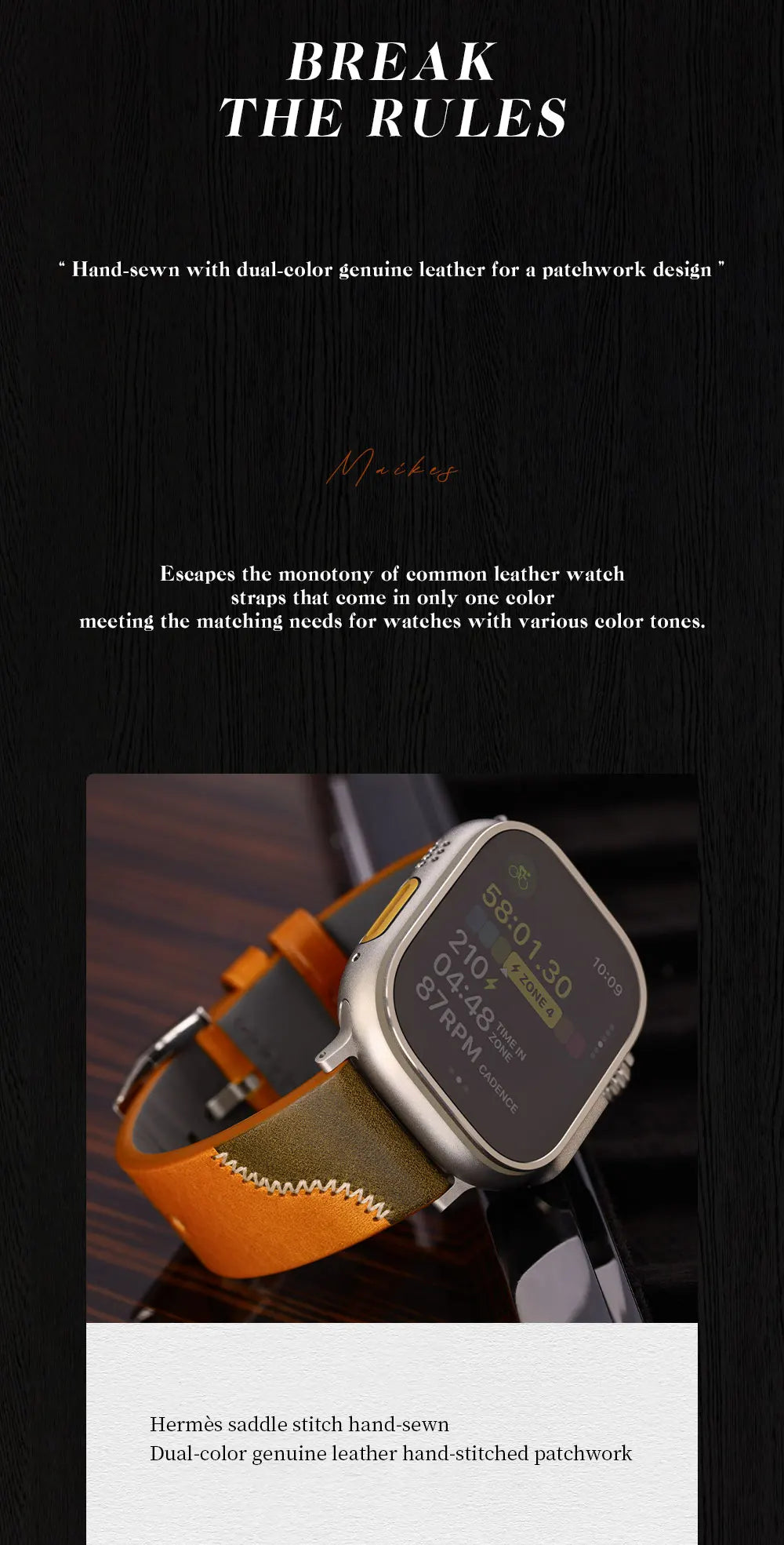 Bicolor Leather Apple Watch Band Series 10 & Ultra 41–49mm – MAIKES