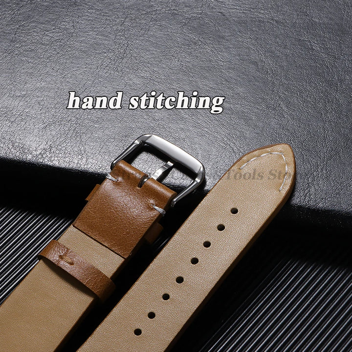 Vintage Leather Watch Strap – 18–24mm, Soft Quick-Release for Omega & Huawei GT4