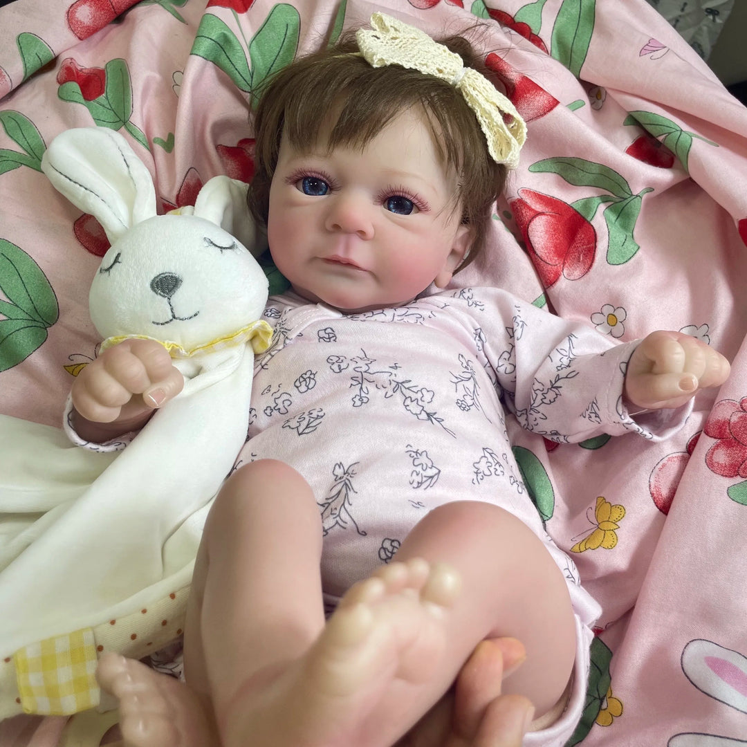 45 cm Felicia Reborn Baby Doll – Realistic Vinyl with Hand‑Rooted Hair & Open Blue Eyes