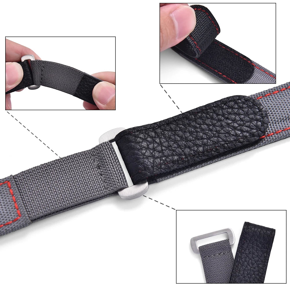 NATOBELT Hook And Loop Adhesive Watch Band Leather Elastic Nylon Sailcloth Watch Strap 20mm Watch Strap Replacement Watchbands