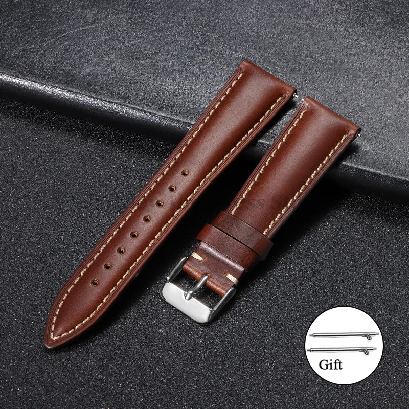 Vintage Oil Wax Leather Watch Strap – Brown Cowhide (18-22mm)