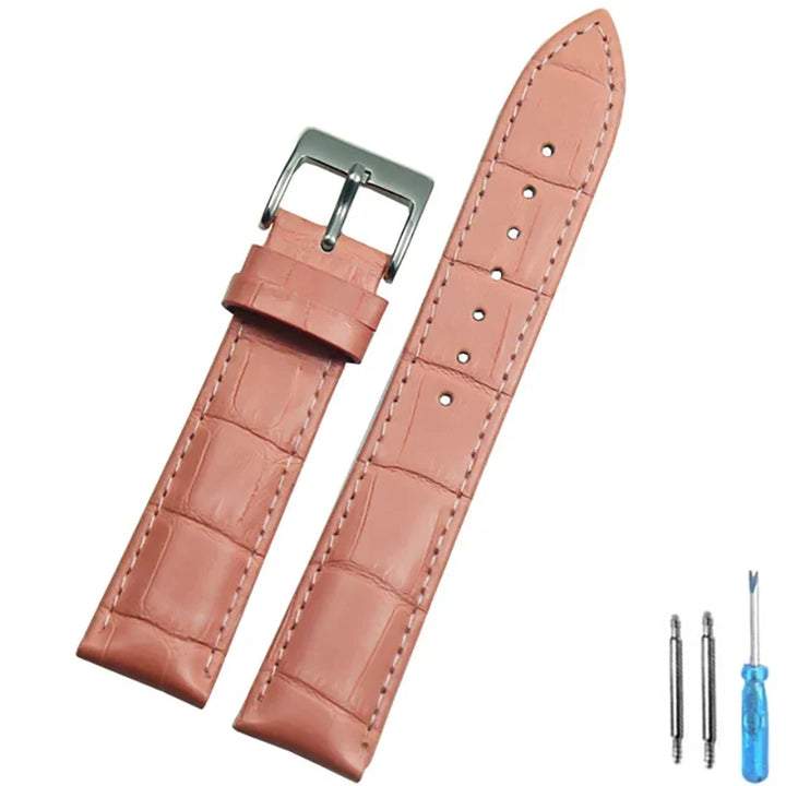 Genuine Leather Watch Strap – 14–24mm with Steel Buckle & Tool
