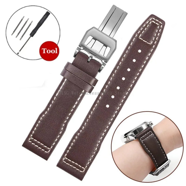 Genuine Cowhide Leather Strap for IWC Pilot – 20/21/22mm, Folding Buckle