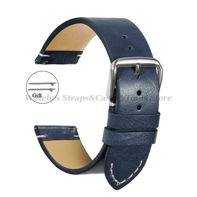 Vintage Leather Watch Strap – 18–24mm, Soft Quick-Release for Omega & Huawei GT4