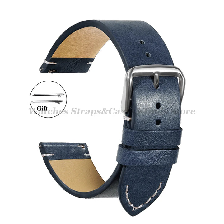 Vintage Leather Watch Strap – 18–24mm, Soft Quick-Release for Omega & Huawei GT4