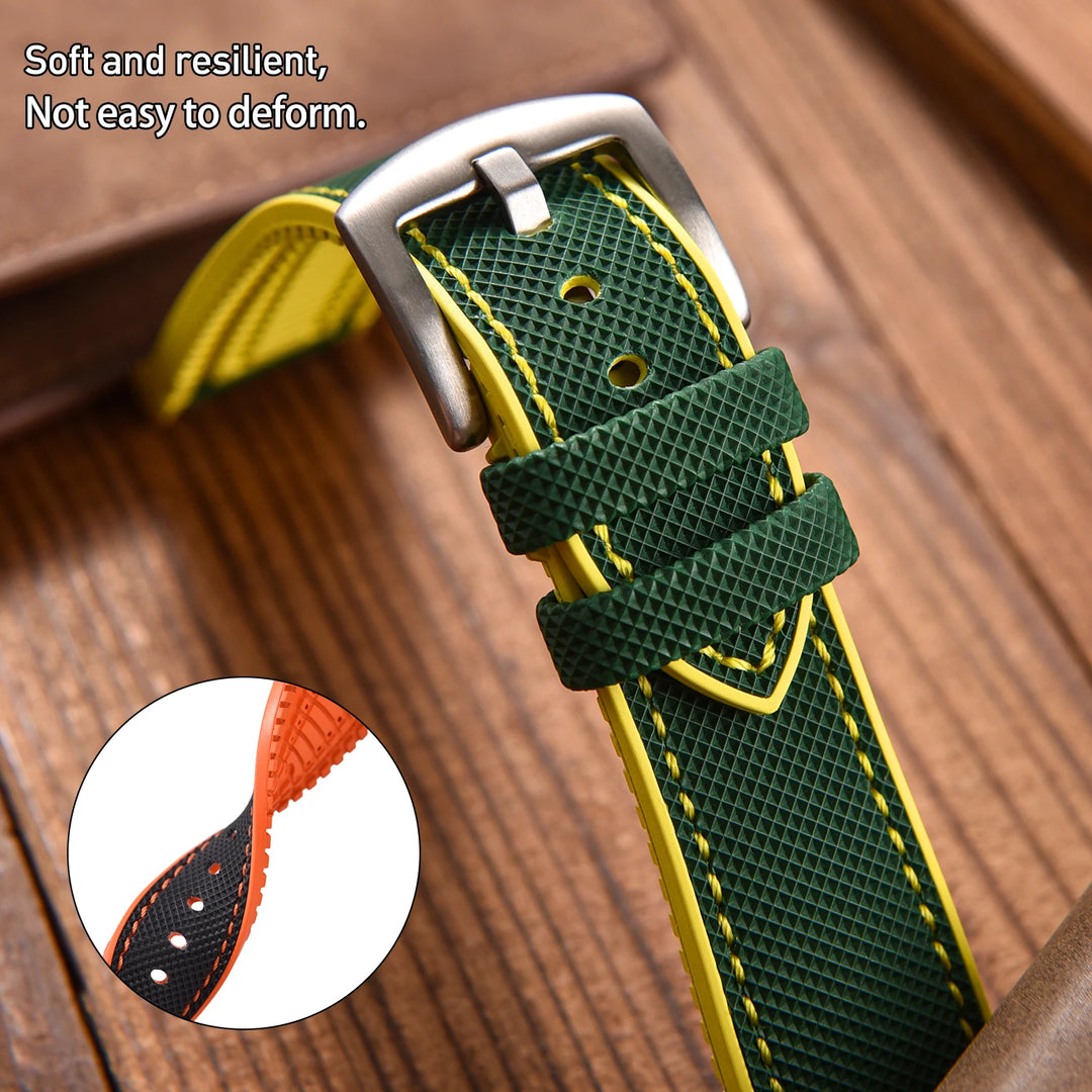 18/20/22/24mm Universal FKM Rubber Strap Waterproof Quick Release Sailcloth Leatehr Watch Band For Longines Seiko Omega IWC Belt