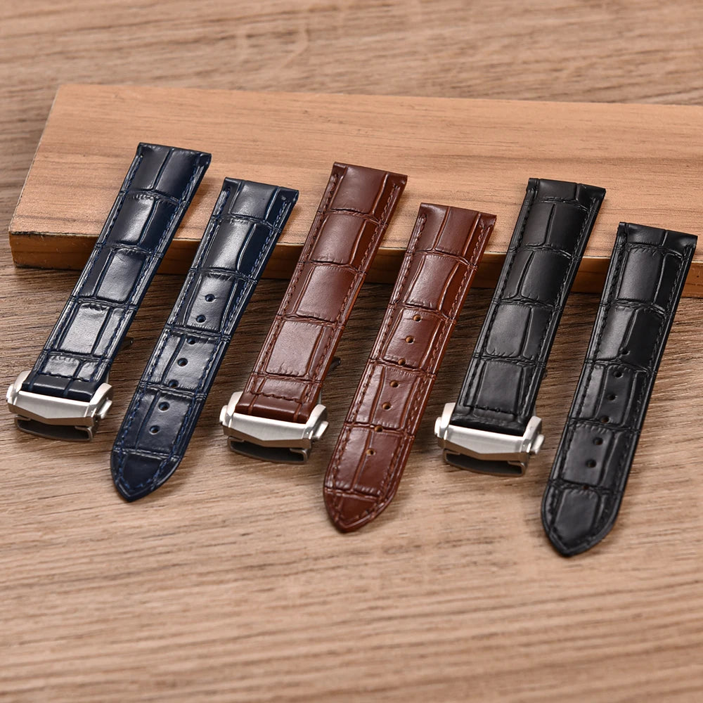 Calfskin Leather Watch Strap 19mm20mm 21mm 22mm For Omega 007 Seamaster 300 De ville AT150 Commander Folding Buckle Bracelet Men