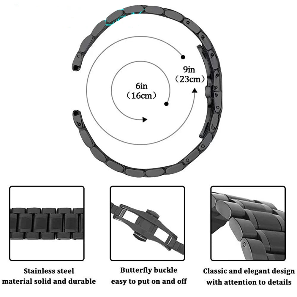 Curved End Universal Strap 12/13/14/15/16/17/18/19/20/21/22/23/24mm Solid Stainless Steel Watch Bands for Tissot Butterfly Clasp