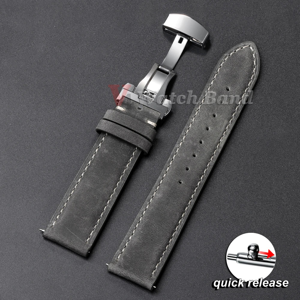 Genuine Calfskin Leather Watch Band 14–24mm for Omega & Seiko (Butterfly Buckle, Brown)