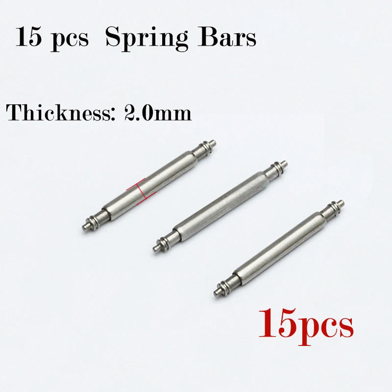 15pcs Watch Band Spring Bar Pins 2.0mm Stainless Steel
