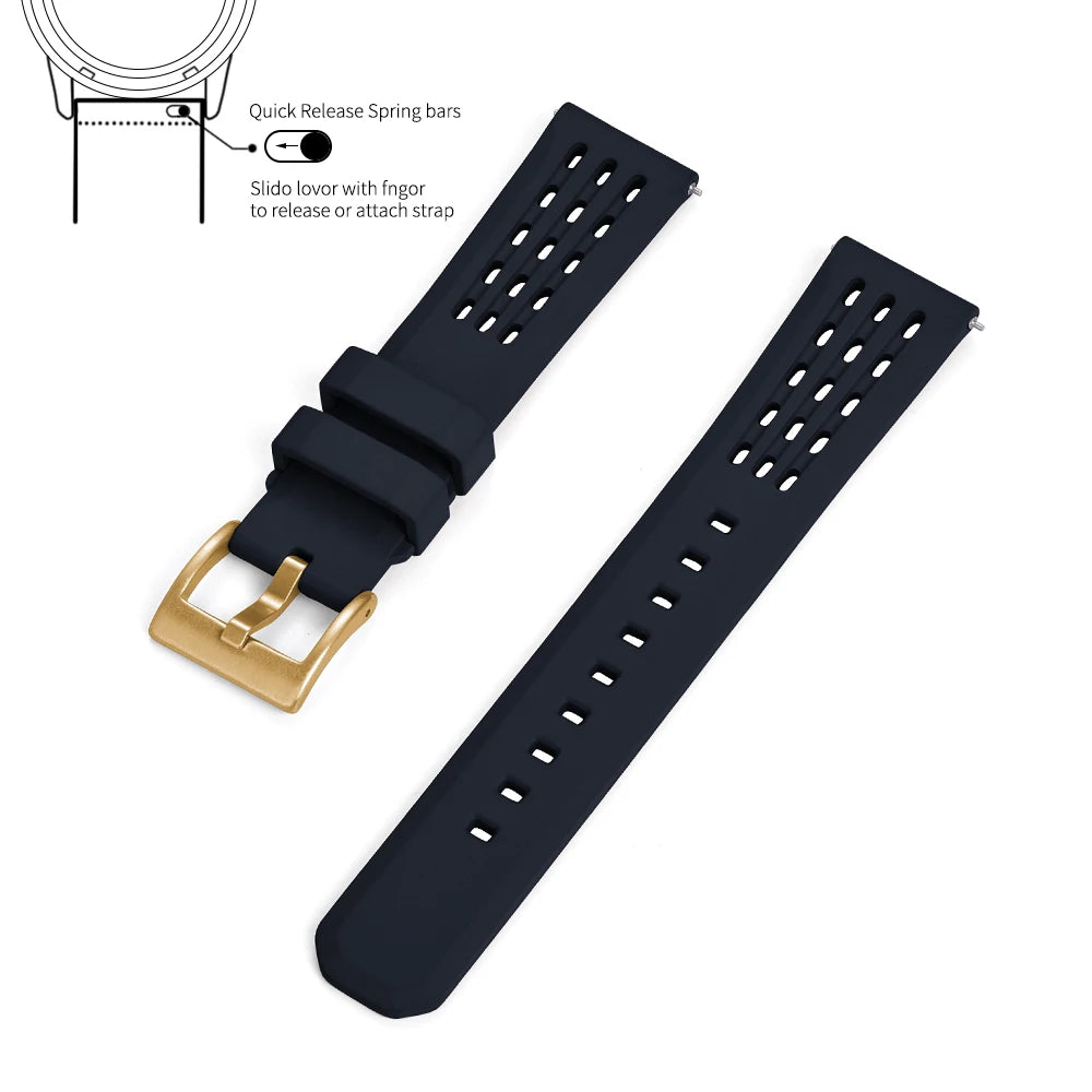 Premium-Grade Porous Structure Quick Release Fluorine Rubber Watch Strap 20mm 22mm New Design FPM/FKM Rubber Watch Band