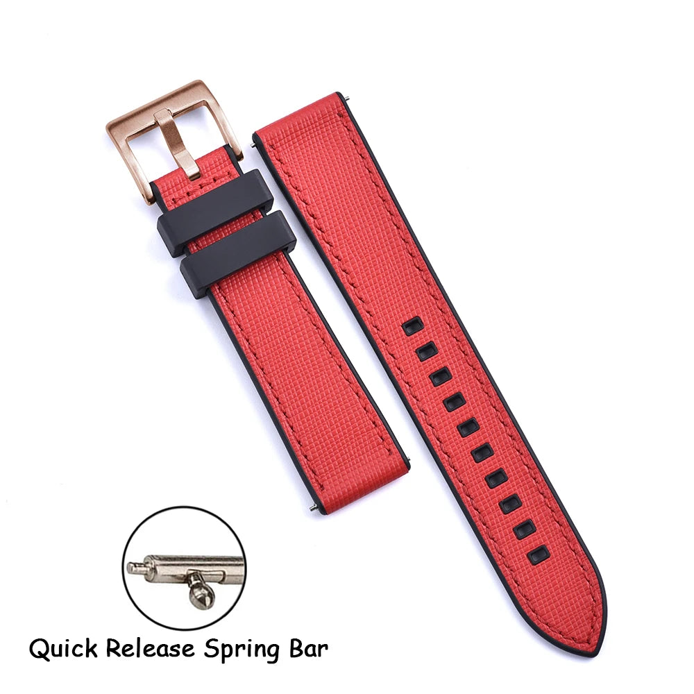 FKM Rubber Strap 20mm22mm Leather Qucik Release Watch Band Universal Women Men Watch Accessories for Omega Seiko Sports Bracelet