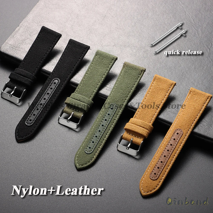 20mm 22mm Nylon Leather Watch Band High Quality Canvas Strap Military Sport Bracelet for Seiko Quick Release Universal Wristband