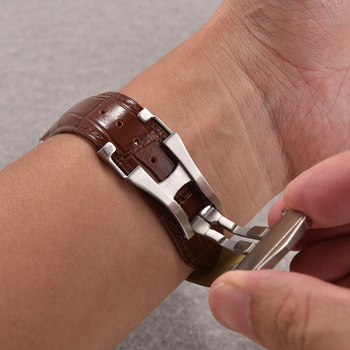 19 20 21 22mm Calfskin Leather Watch Strap For Omega 007 Seamaster 300 Speedmaster Folding Buckle Band Bracelet Accessories Men