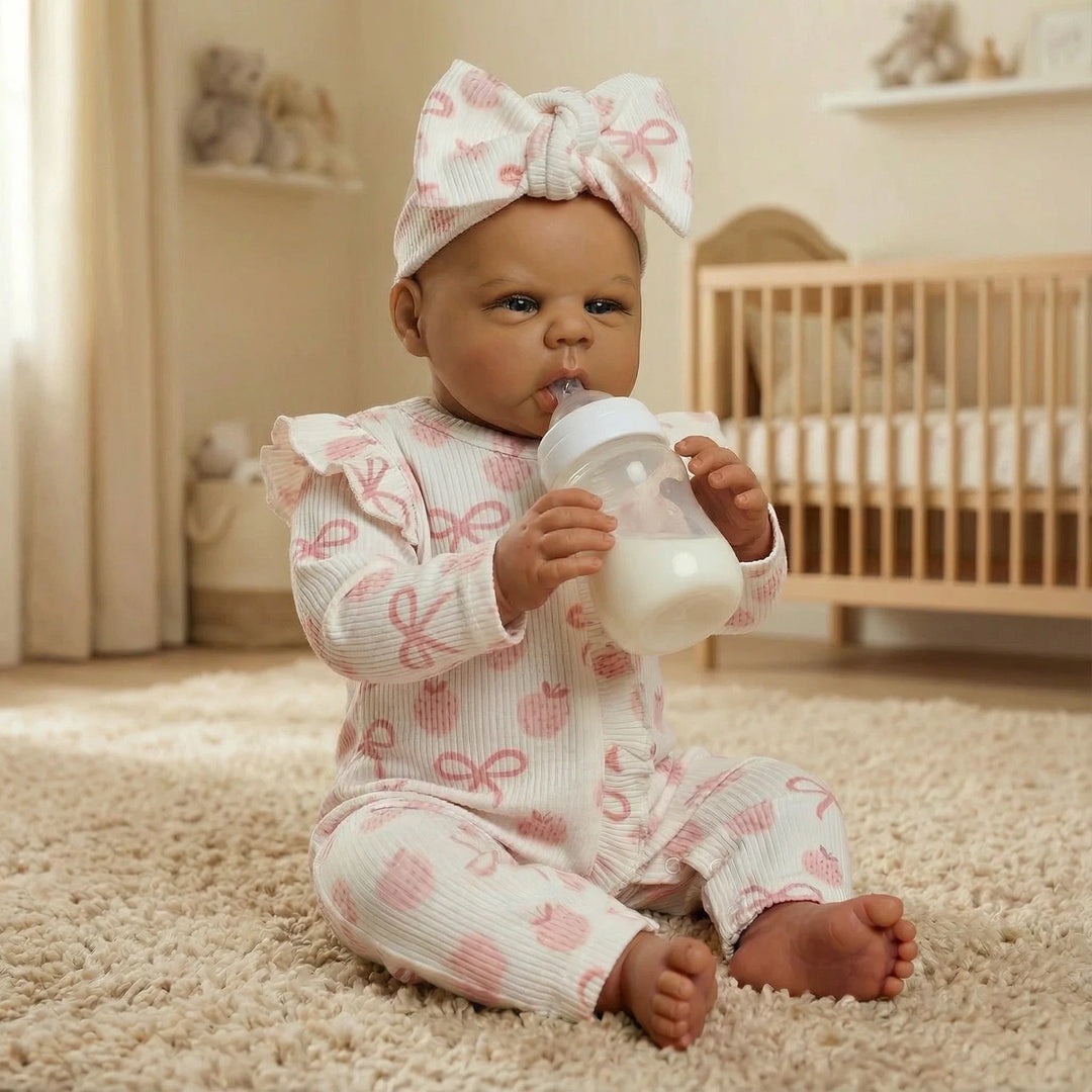 NPK 22inch Toddler Boy Doll - Dark Brown Skin High Quality Hand Painted Gounchi Collectible Art Doll for Kids