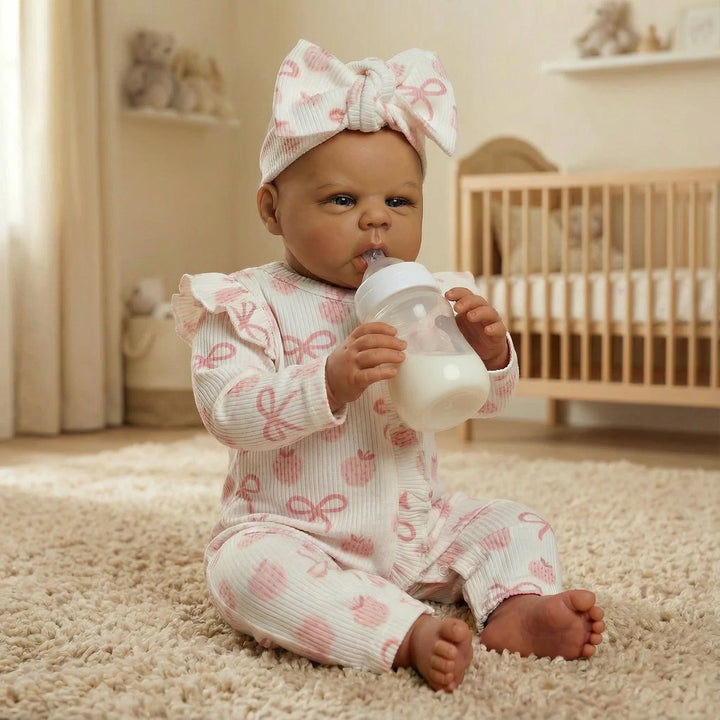 NPK 22inch Toddler Boy Doll - Dark Brown Skin High Quality Hand Painted Gounchi Collectible Art Doll for Kids