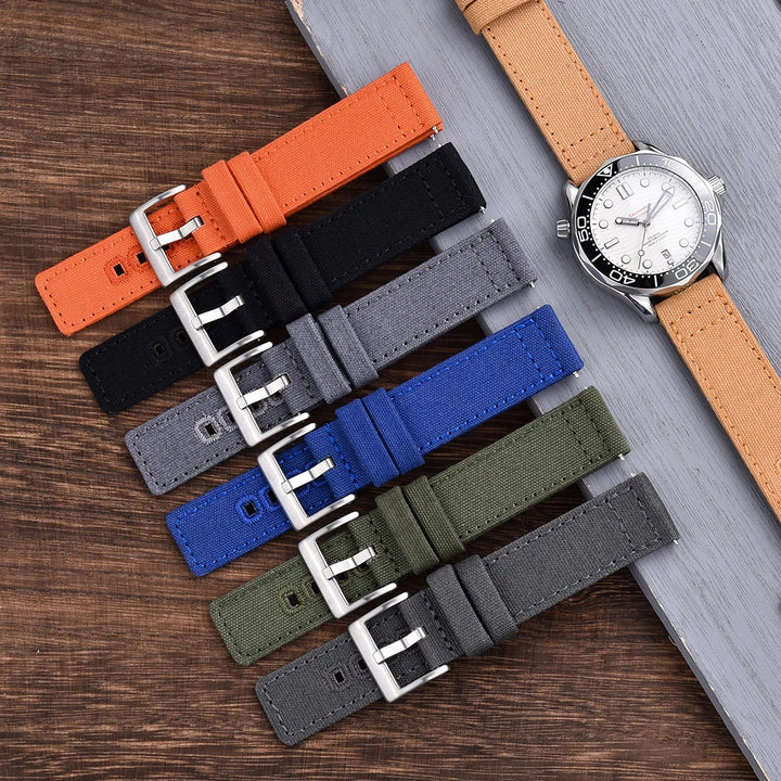 JUELONG Premium Nylon Sailcloth Watch Strap 20mm 22mm Canvas Sailcloth Watch Bands Quick Release Perfect Fit Flat End Universal