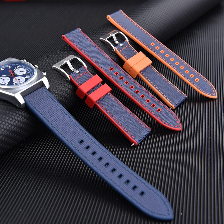 JUELONG New Design FKM Watch Strap 20mm 22mm Quick Release Hybrid Fluoro Rubber Saffiano Leather Watchbands