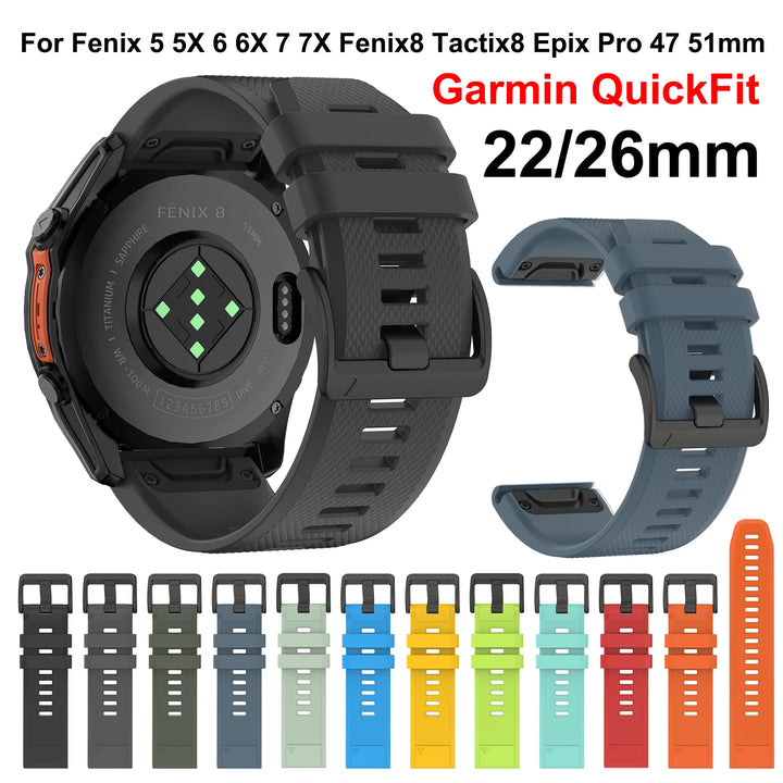 Silicone Watch Band for Garmin Fenix & Epix (22-26mm)
