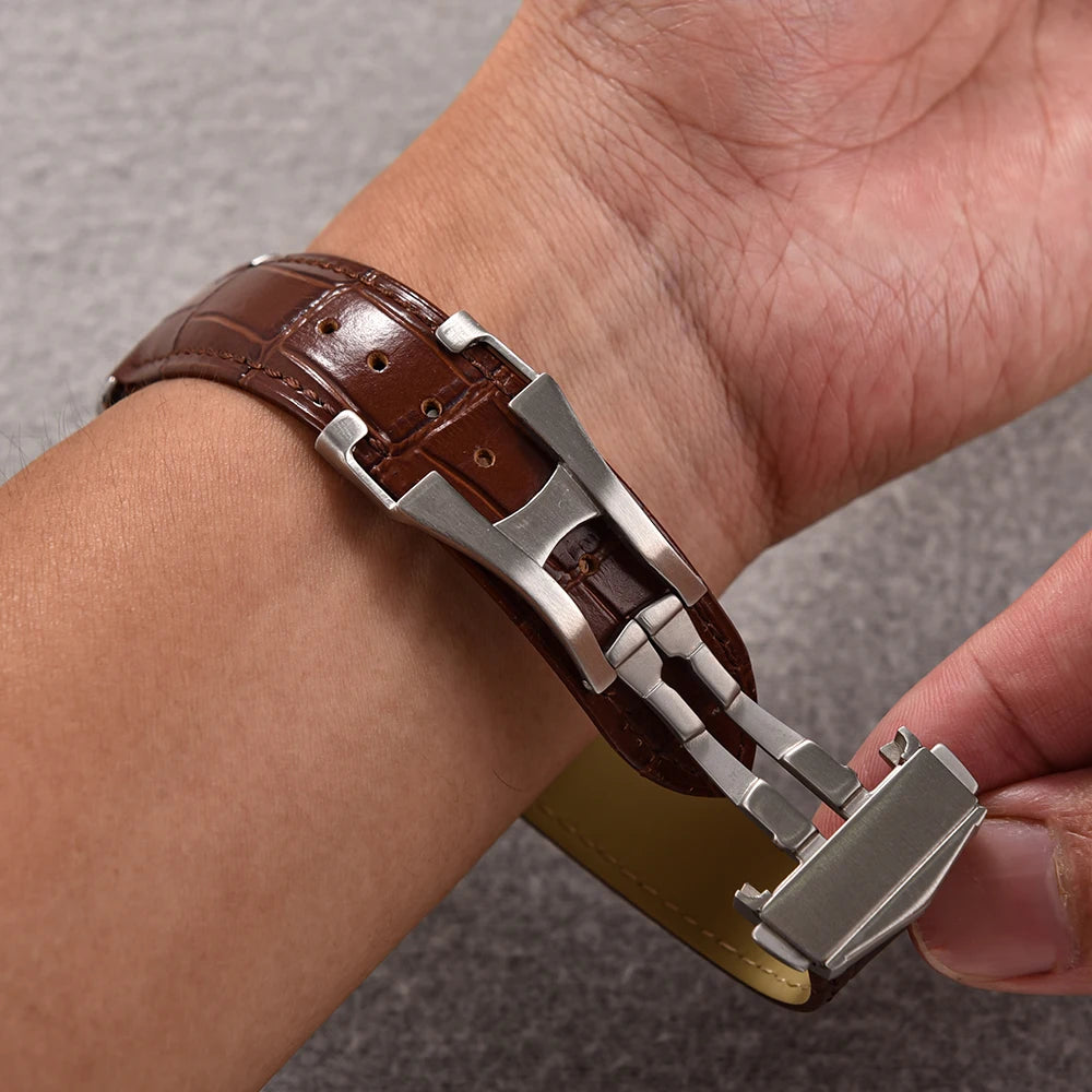 19 20 21 22mm Calfskin Leather Watch Strap For Omega 007 Seamaster 300 Speedmaster Folding Buckle Band Bracelet Accessories Men