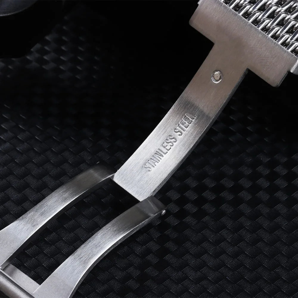316L Stainless Steel Folding Watch Clasp (18/20/22mm, Brushed Silver)