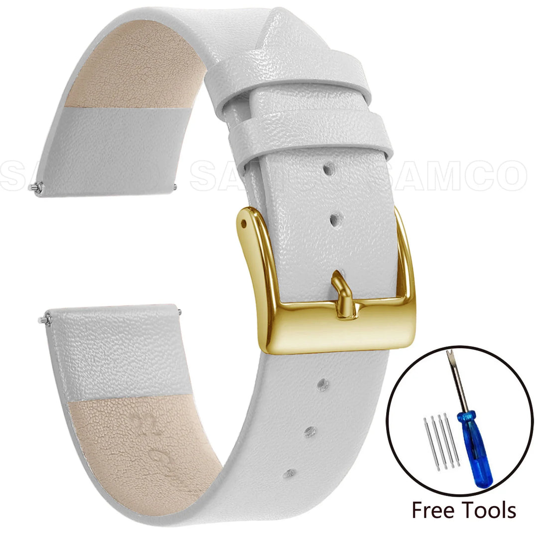Genuine Leather Minimalist Thin Elegant Apple Watch Band 12–22mm (Soft Wrist Bracelet)