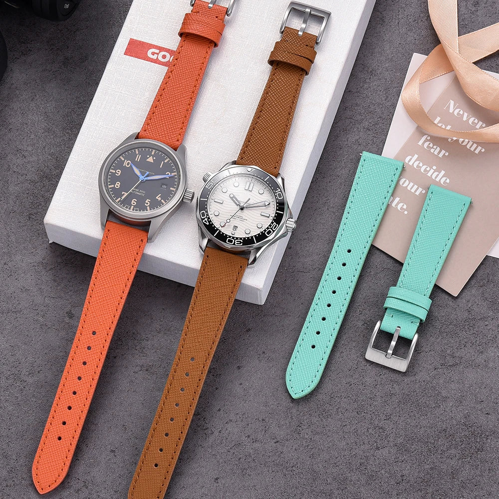 Quick Release Saffiano Leather Watch Strap – 18-24mm Universal