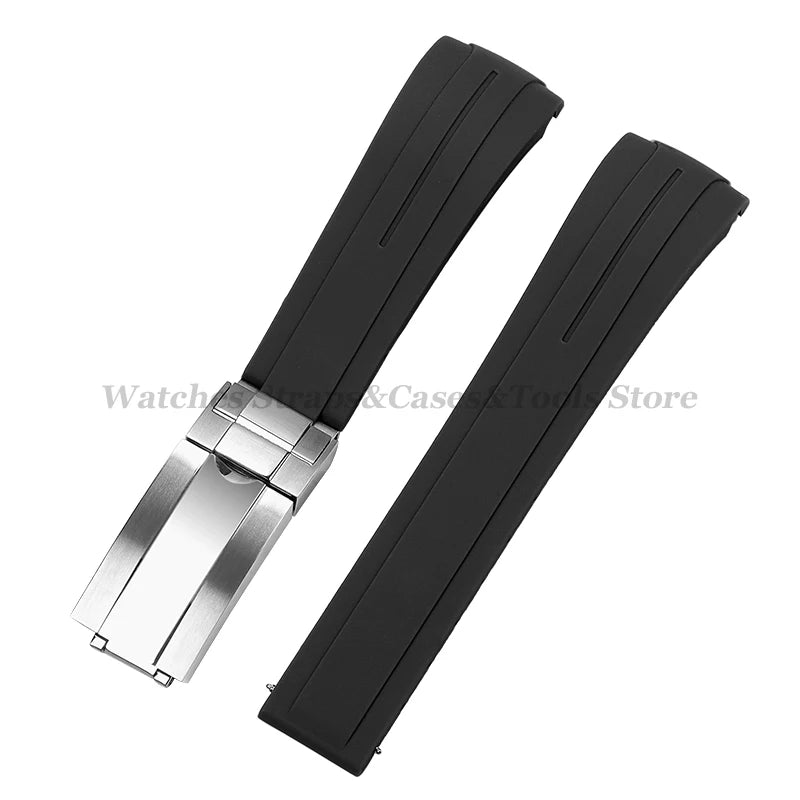 Curved End Silicone Rubber Watch Band 20–22mm for Rolex Water Ghost