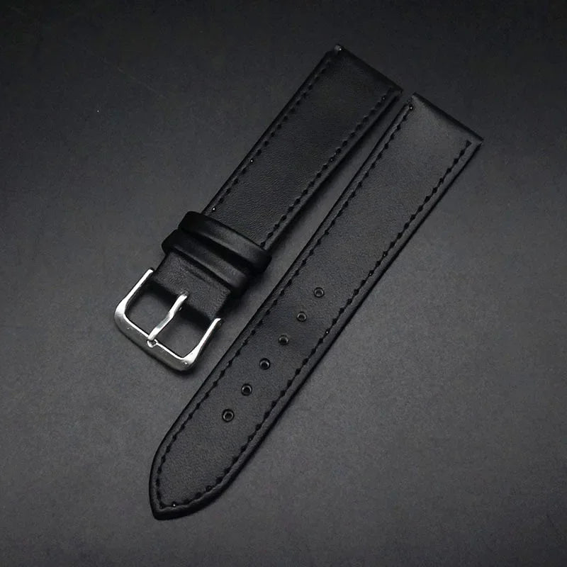 Black & Brown PU Leather Watch Strap (12–22mm)