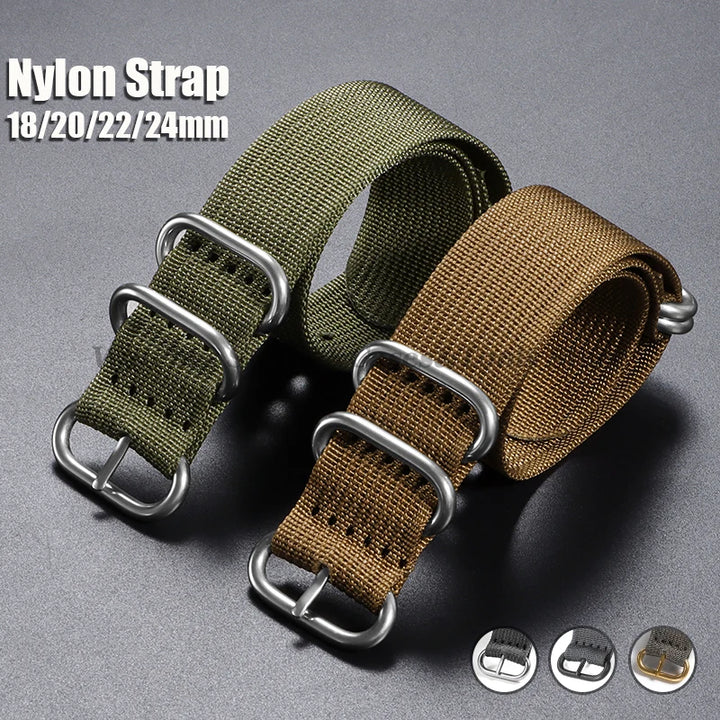 Sailcloth Nylon Watch Strap with Ring Buckle (18–24mm)