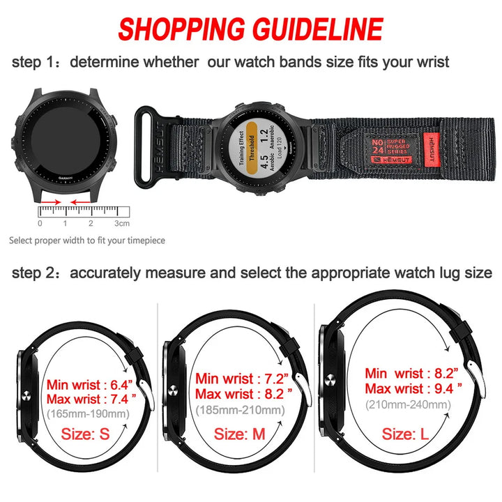 HEMSUT Nylon Quickfit Watch Band 20-26mm for Garmin Fenix, EPIX, MK3,