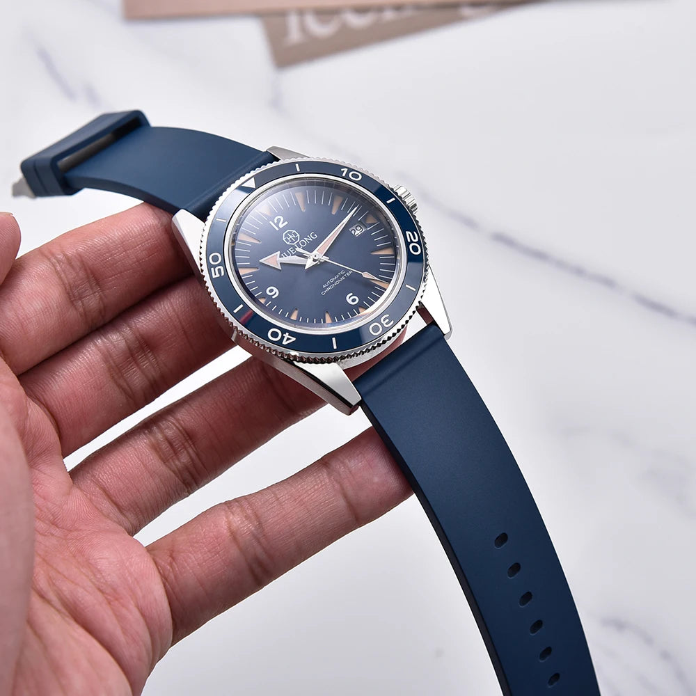 Premium Grade Flat Smooth FKM Rubber Watch Strap 16mm 18mm 20mm 22mm 24mm Soft Quick Release Rubber Watch Bands