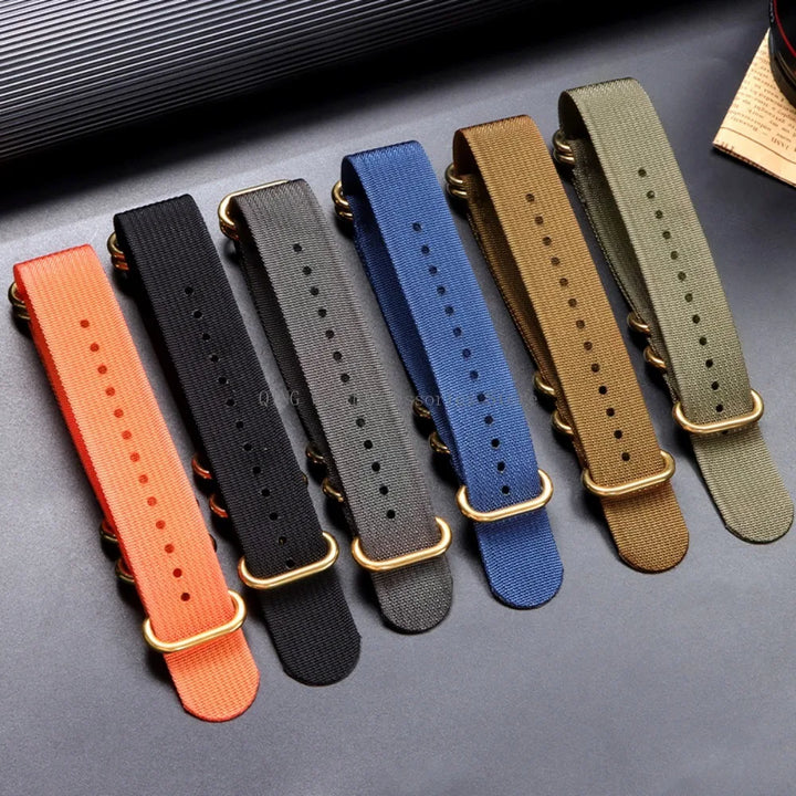 5-Ring Gold Buckle Nylon Watch Band