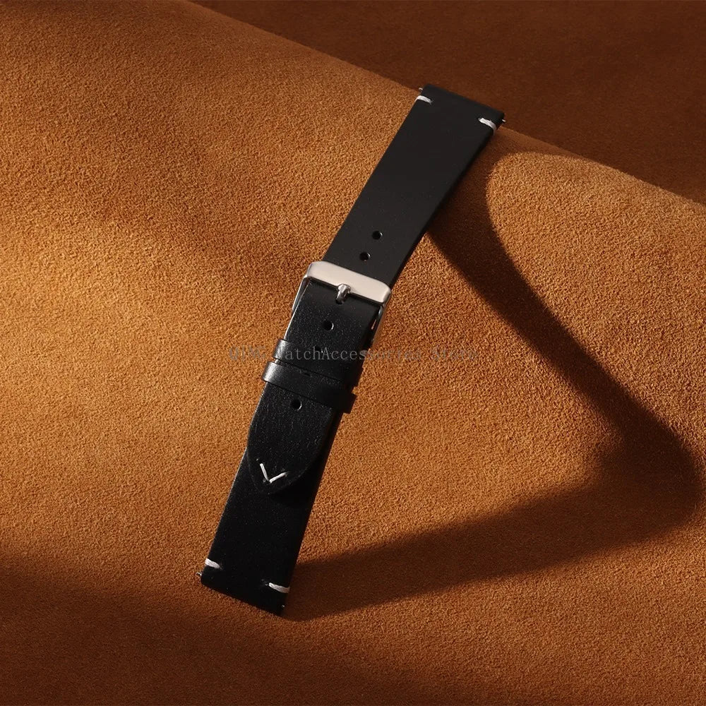 Title: Vintage Oil Wax Leather Watch Band 18–22mm (Quick Release, Unisex)