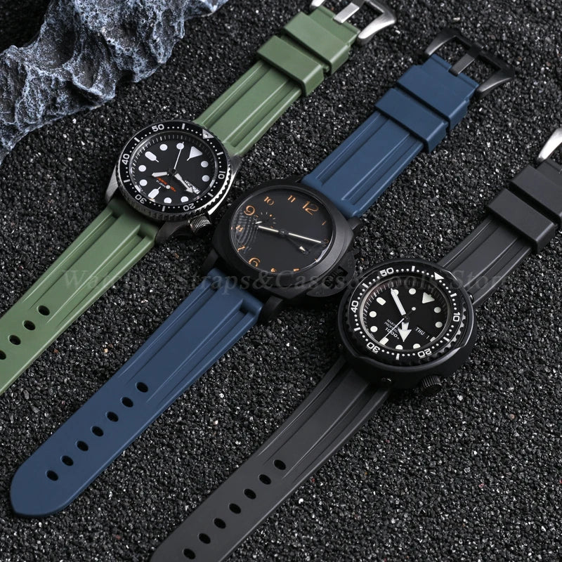 FKM Fluororubber Strap Watchband For Panerai 111 386 441 22mm 24mm Bracelet for Seiko for Tissot Men's Waterproof High Quality