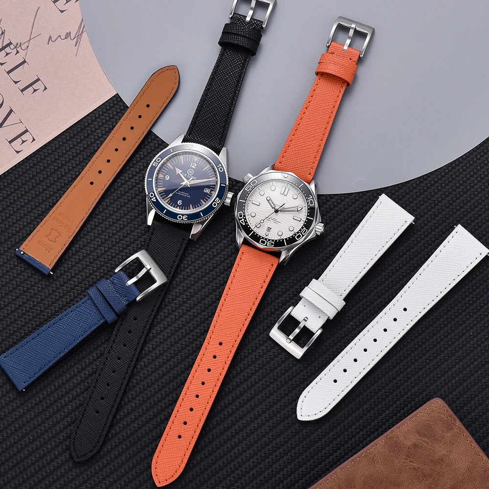 Premium Grade Quick Release Vintage Stitched Leather Watch Strap Saffiano Leather Watchbands 18mm 19mm 20mm 21mm 22mm 23mm 24mm