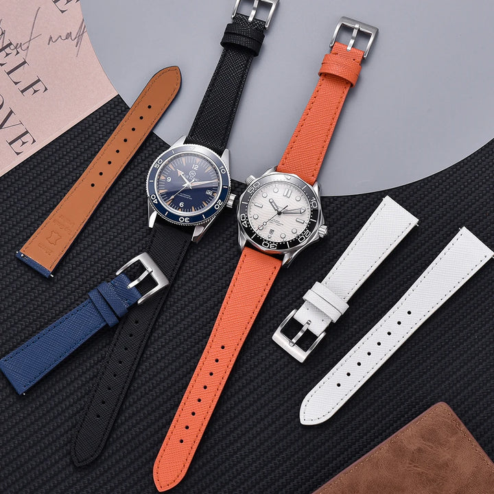 Premium Grade Quick Release Vintage Stitched Leather Watch Strap Saffiano Leather Watchbands 18mm 19mm 20mm 21mm 22mm 23mm 24mm