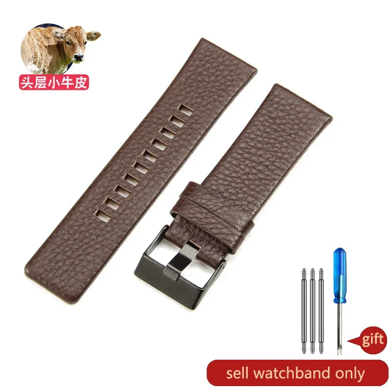 Genuine Leather Watch Strap for Diesel (22–30mm, Black)