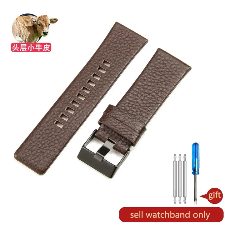 Genuine Leather Watch Strap for Diesel (22–30mm, Black)