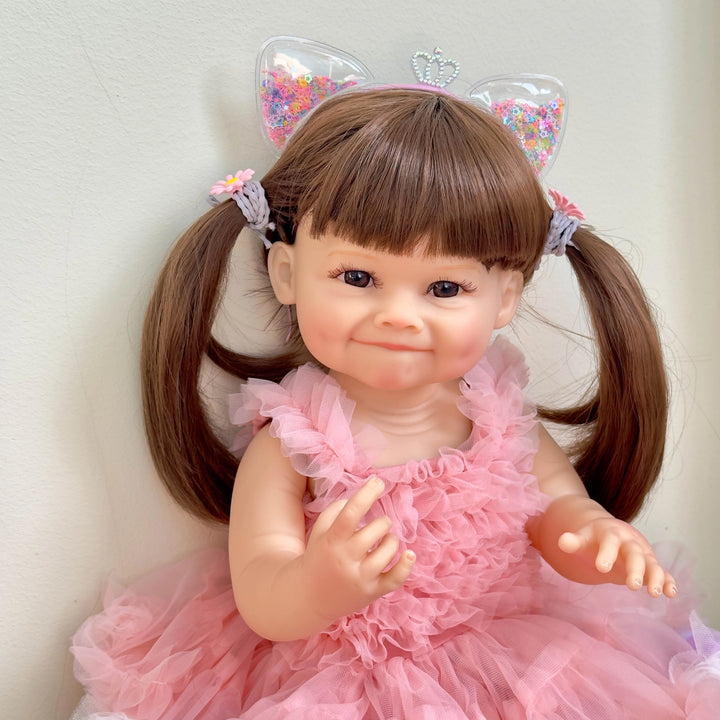 55 cm Raya Silicone Reborn Toddler Doll – Lifelike Soft‑Touch with Pink Dress