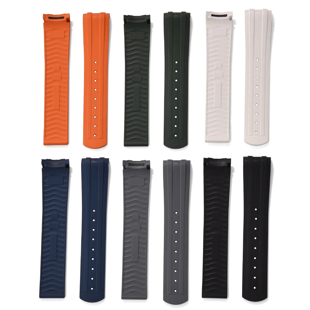 New Design FKM Strap 20mm Fluororubber Curved End For Omega Seamaster 300 PFAS Certification With Original Fold Buckle WatchBand